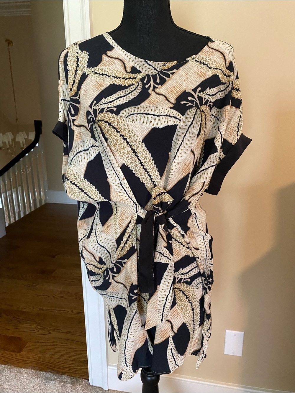 AllSaints Black & Cream Abstract Tie-Front Mini Dress